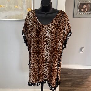 Leopard Print Tassel Hem Women's Cover Up